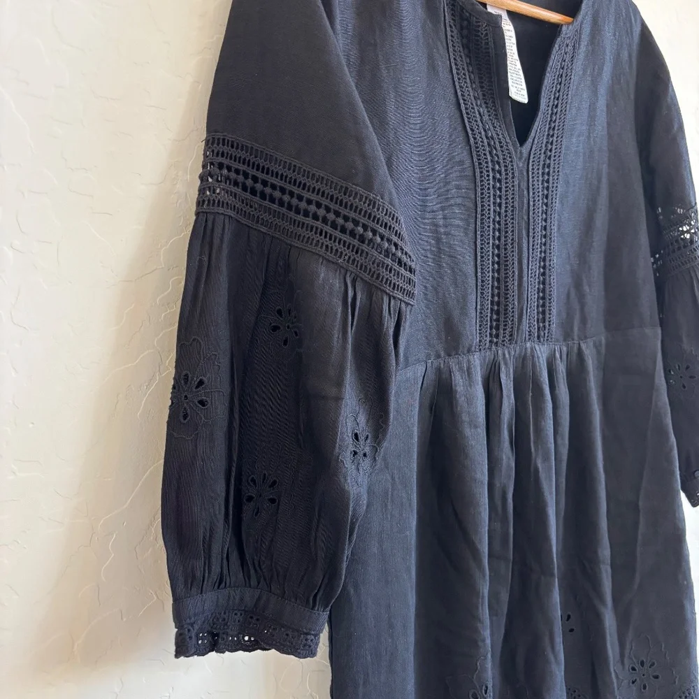 Tommy Bahama, Size XS St. Lucia Linen-Blend Split Neck Cover-Up Dress in black. - Picture 5 of 10